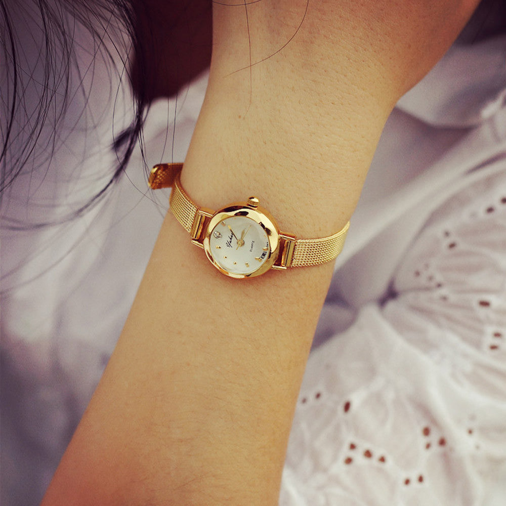Small dial fine mesh with student quartz watch