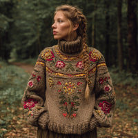 European And American Women's Printed Wear Turtleneck Sweater