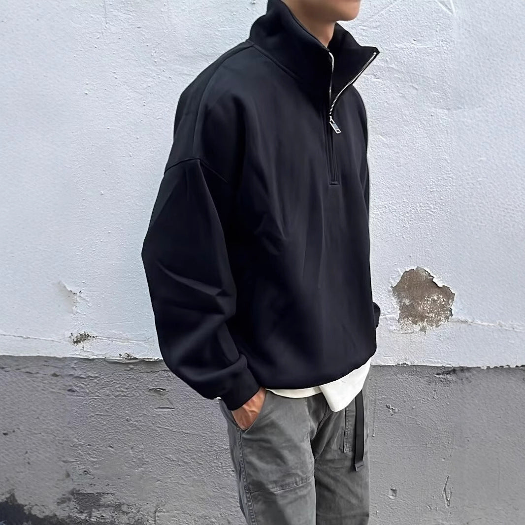Halvlynlås sweater med opretstående krave Herremode Brand Løs