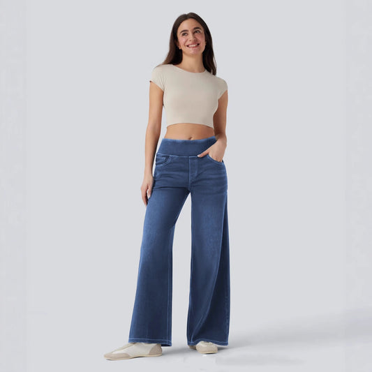 High-waisted Loose-fitting Zip-fly Wide-leg Womens Jeans