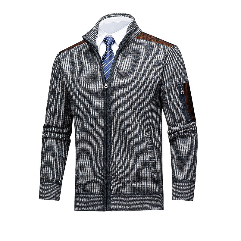 Turtleneck Knitted Cardigan With Fleece Lining For Extra Warmth