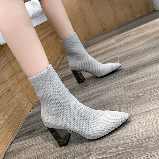 Socks Boots Women's Autumn And Winter New Pointed High Heels Elastic
