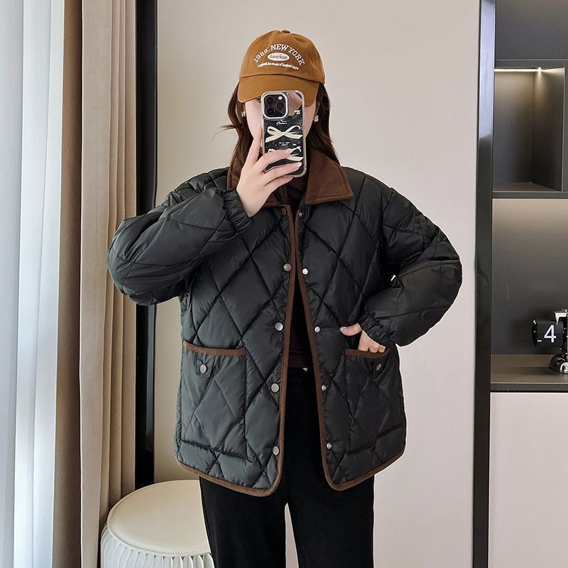 Classic Rhombus Cotton-padded Clothes Disposable PU Leather Loose Contrast Color And Versatile