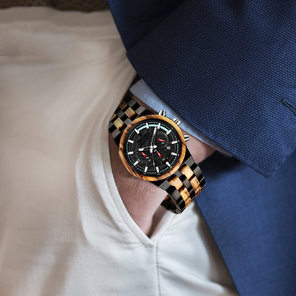 Multifunctional wood quartz watch