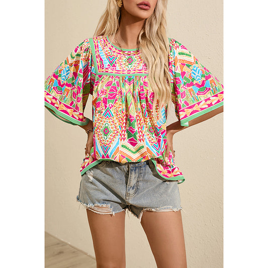 Thin Loose Casual Style Printed Chiffon Shirt For Women