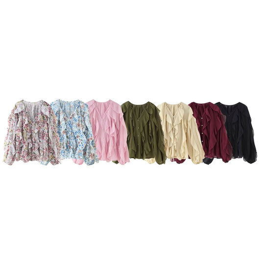 Womens Western-style Clothing V-neck Layered-design Blouse
