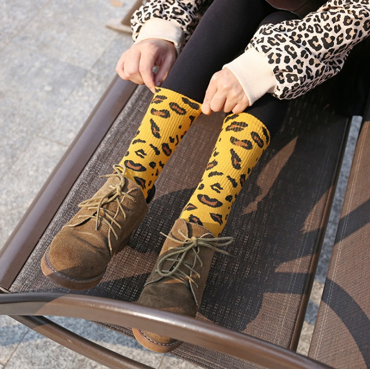 Leopard socks, female leopard, personality, tide, autumn and winter, Korean version, stockings