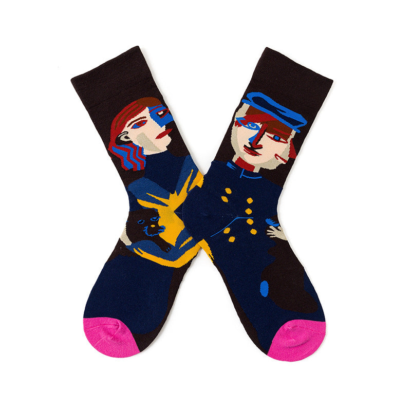 French Illustration Design Abstract Oil Painting Cotton Socks