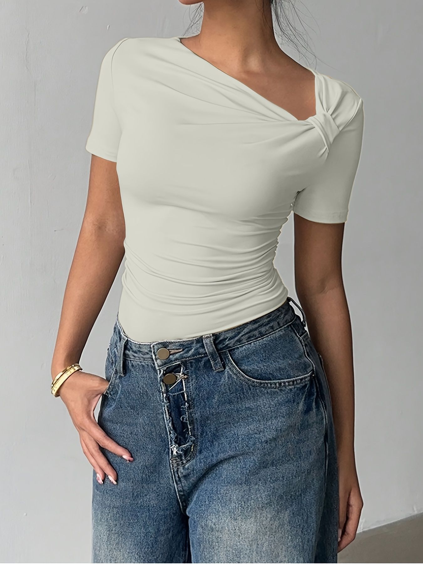 Womens Elegant High-end Off-shoulder Short-sleeve Top