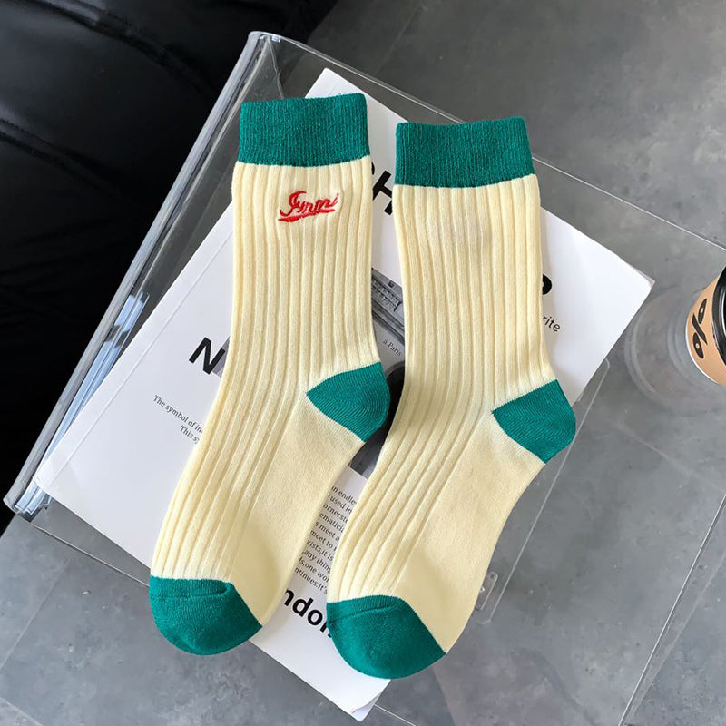 Socks Women's Red, Blue And Green Three-color Striped Trendy