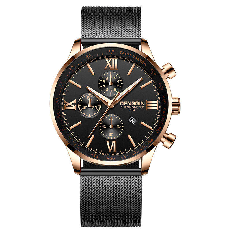 Simple steel mesh watch with calendar