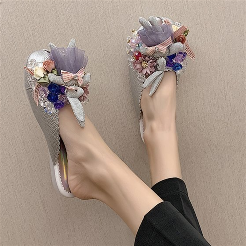 Cute Doll With Rhinestones And Fish Mouth Half Slippers