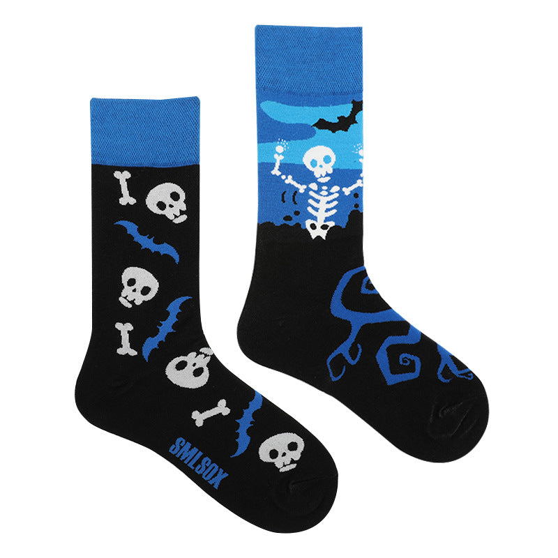 Asymmetrical Color Retro Personality Male And Female Couple Mid-length Cotton Socks