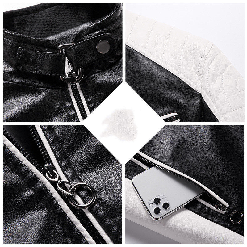 New European And American Style Youth Men's Thin Leather Jacket With Stand-up Collar Slim Fit Jacket