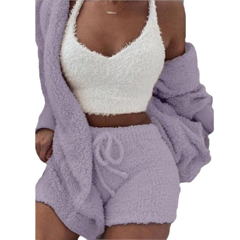 Winter Plush Loungewear Casual Three-piece Pajama Set