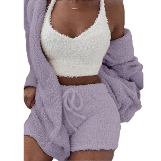 Winter Plush Loungewear Casual Three-piece Pajama Set