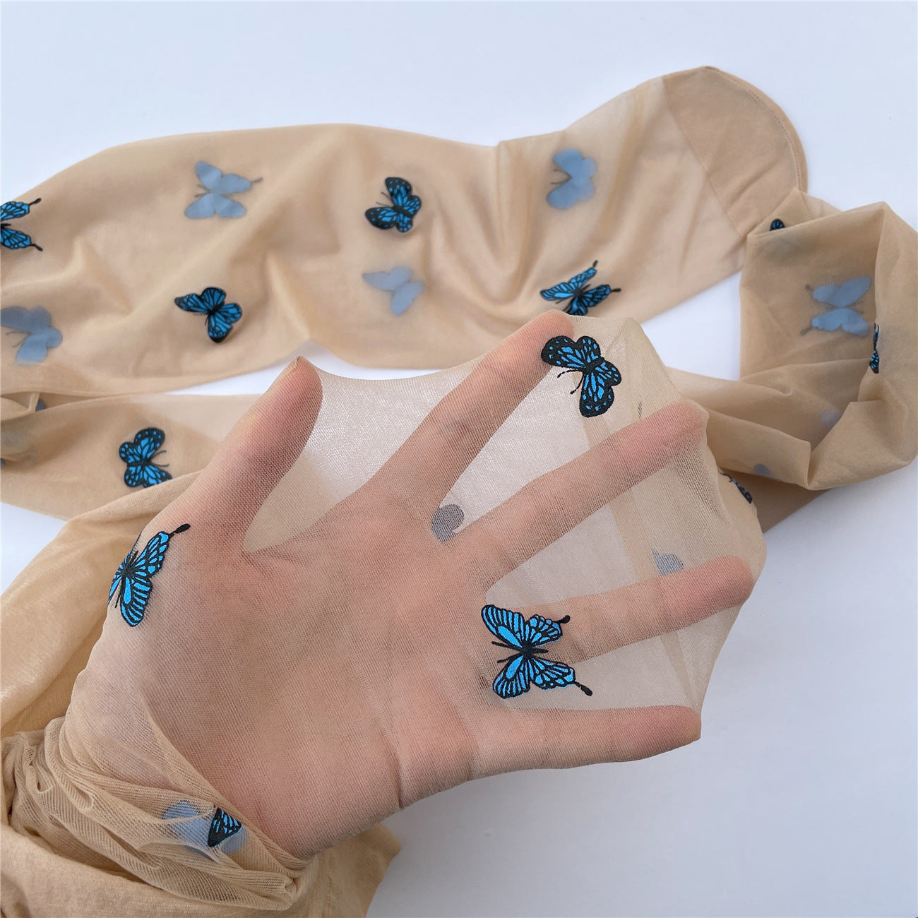 Blue Butterfly Printed Snag-proof Stockings Spring And Summer Pantyhose