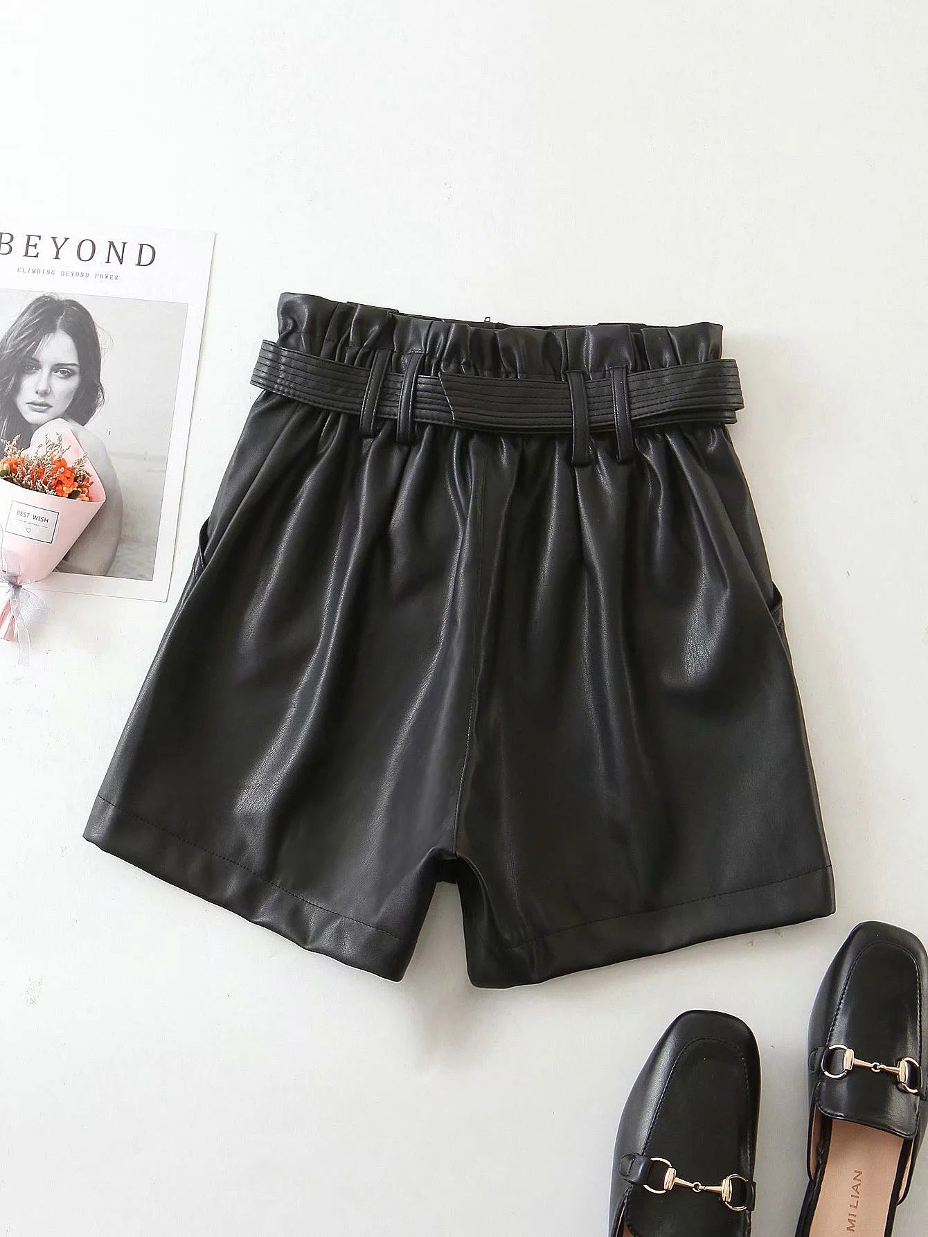 Women's All-match Slim Fashion Belt Lace-up Leather Pants