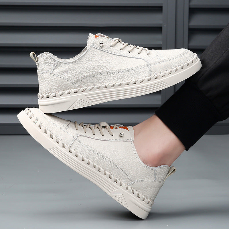 Men's Solid Color Versatile Genuine Leather Casual Sneakers
