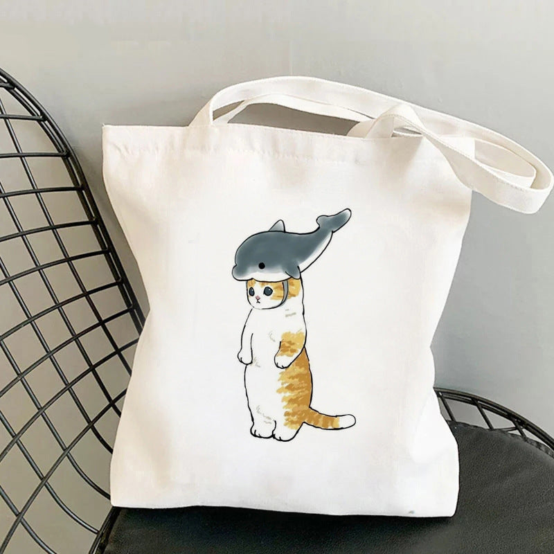 Cat Printed Canvas Bag Creative Individual Shoulder