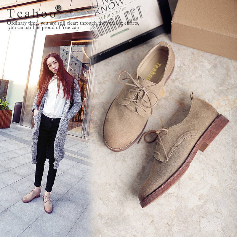 Ladies Retro British Flat Heel Leather Women Shoes