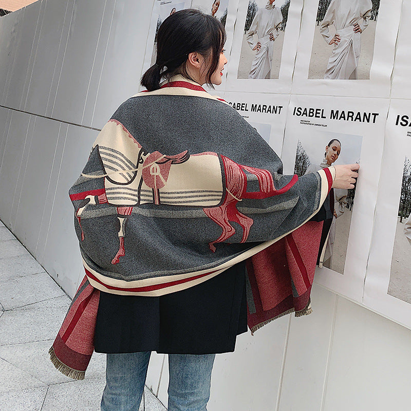 Women's double-faced jacquard cashmere scarf