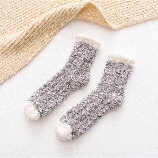 Solid color coral fleece mid-tube women's socks