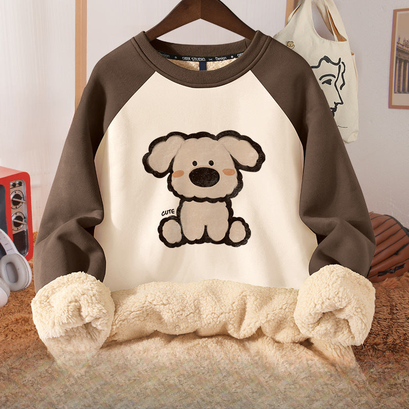 Women's Autumn And Winter Fleece-lined Thickened Hooded Berber Fleece Coat Contrast Color Raglan