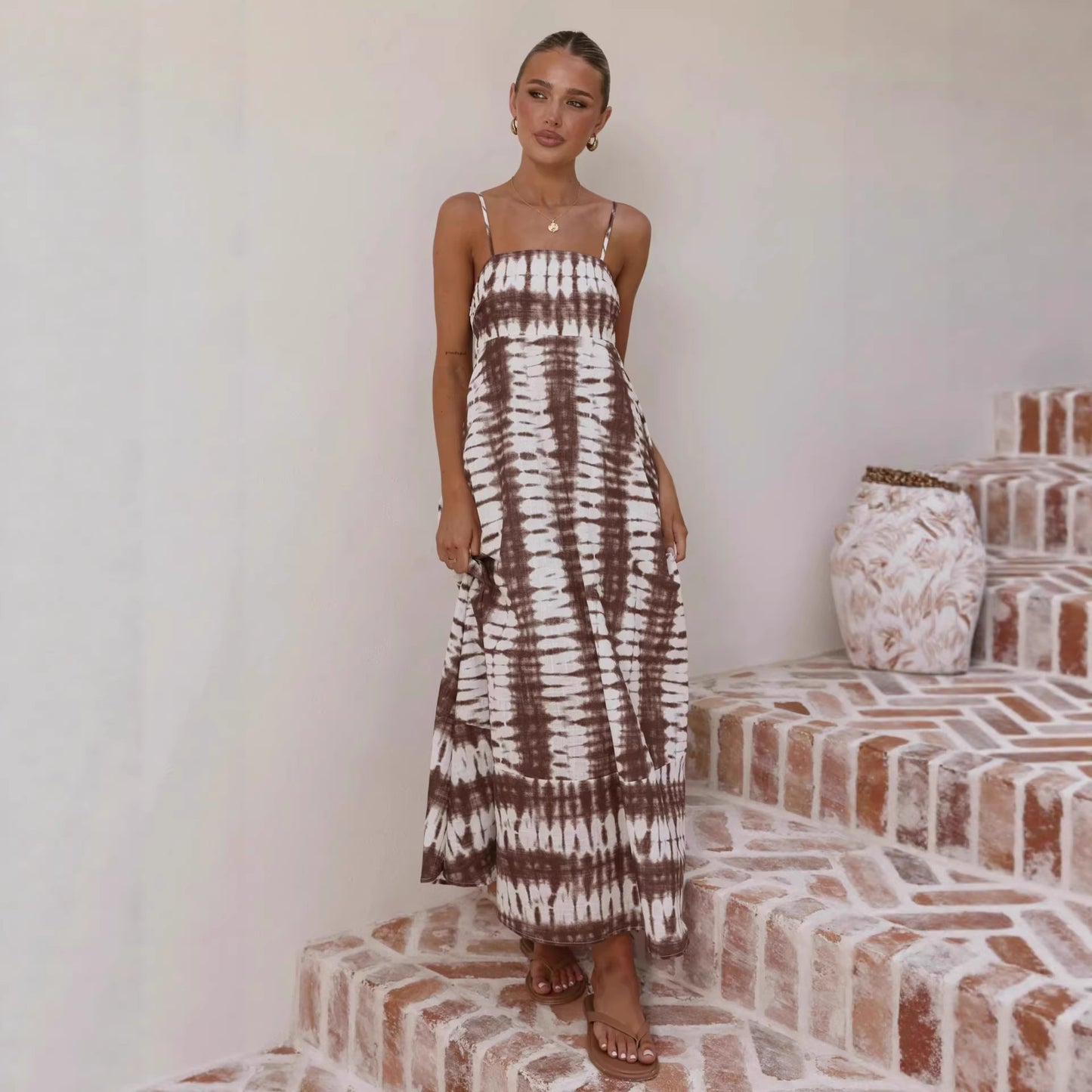 Printed High-waist Slip Dress For Women