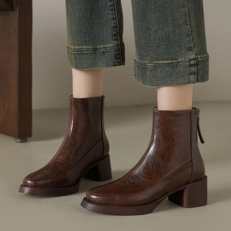 Womens Genuine Leather High-Heel Ankle Boots New Fall Winter Style For Winter Seasons