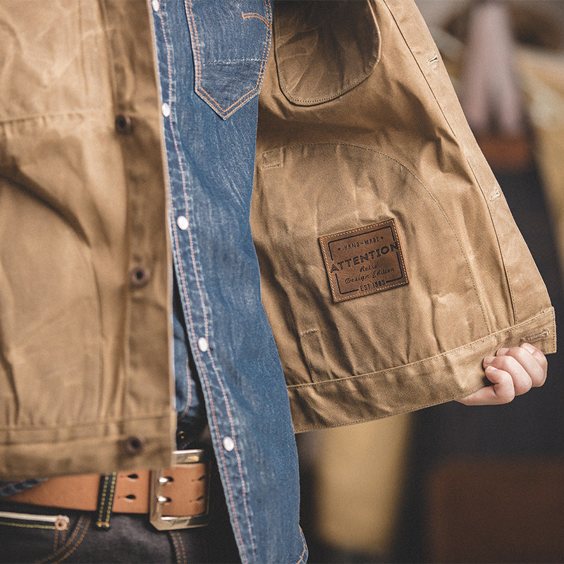 Retro Lapel Canvas Oil Wax Jacket Casual Jacket Sportsman