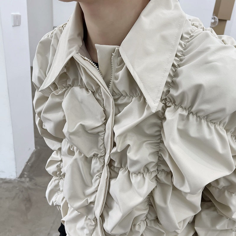 Trendy Loose Silhouette Three-dimensional Pleated Lapel Jacket For Men