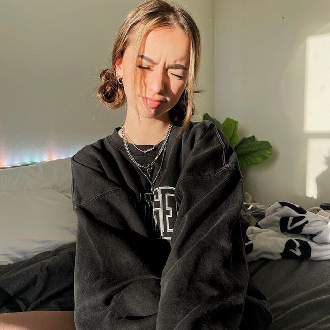 American Retro Black Alphabet Print Sweatshirt
