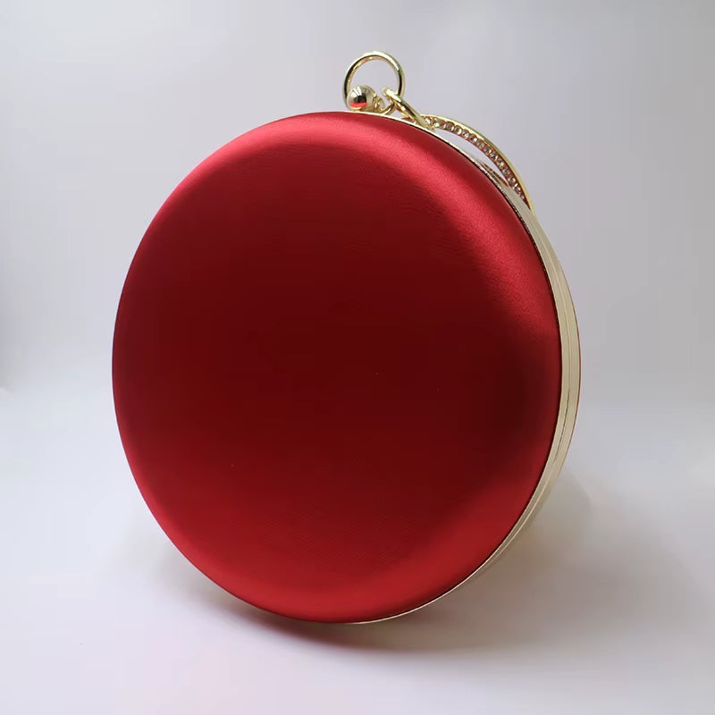 Silk Satin Round Clutch Purse for Women - Elegant Evening Wristlet Handbag in Purple