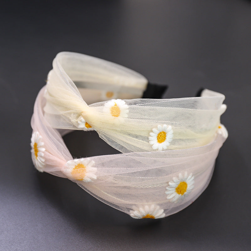 Lace transparent mesh embroidery small daisy headband