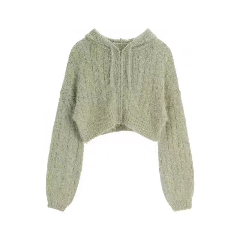Soft Glutinous Niche Zipper Hooded Thickened Sweater