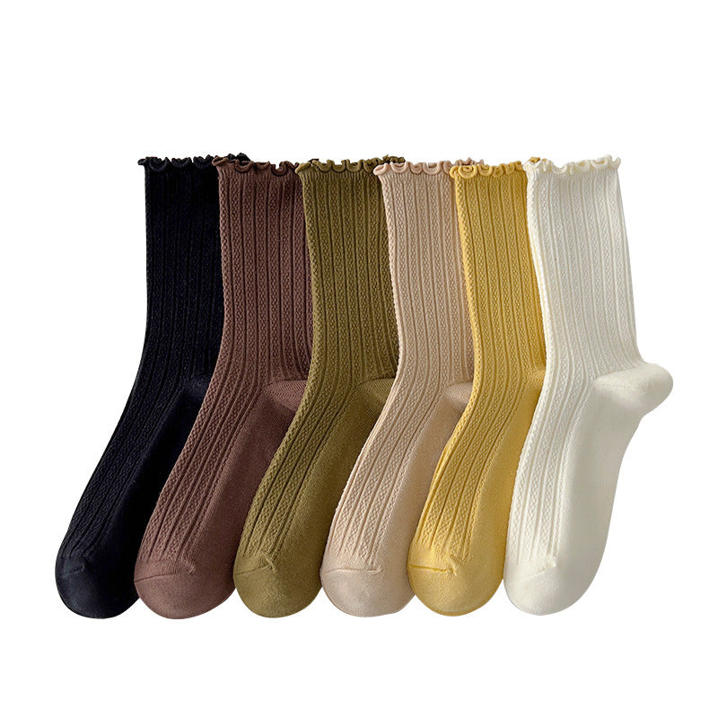 Auricularia Edge Women's Medium Hose Pure Cotton Cute Japanese Style