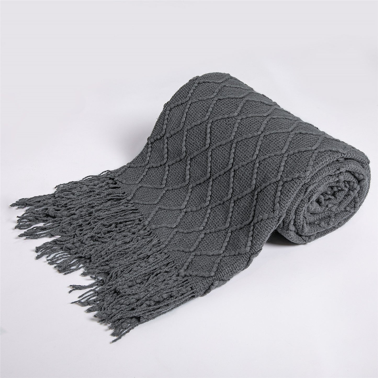 Nordic Pure Color Travel Nap Knitted Sofa Blanket Tassel