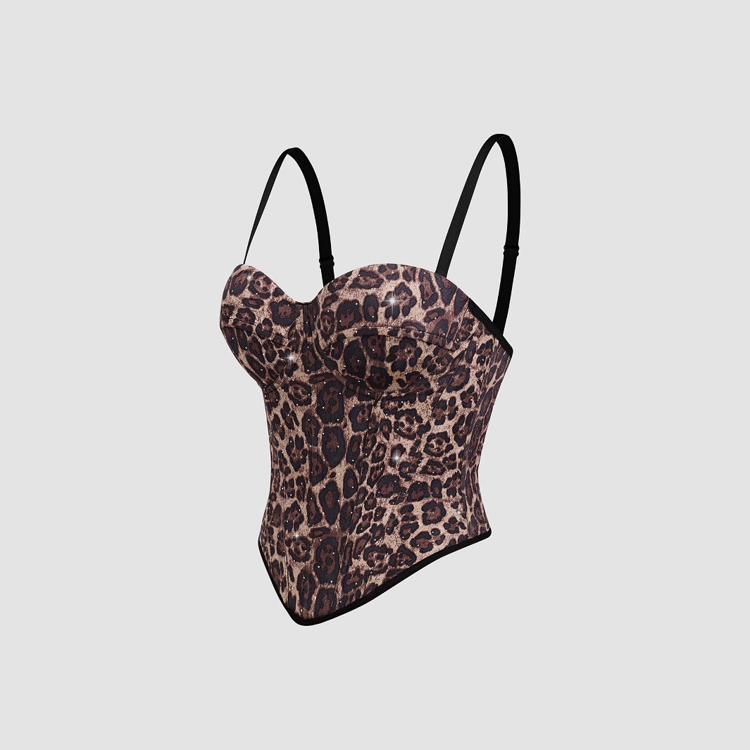Leopard Print Velvet Spaghetti Straps Tube Top Vest