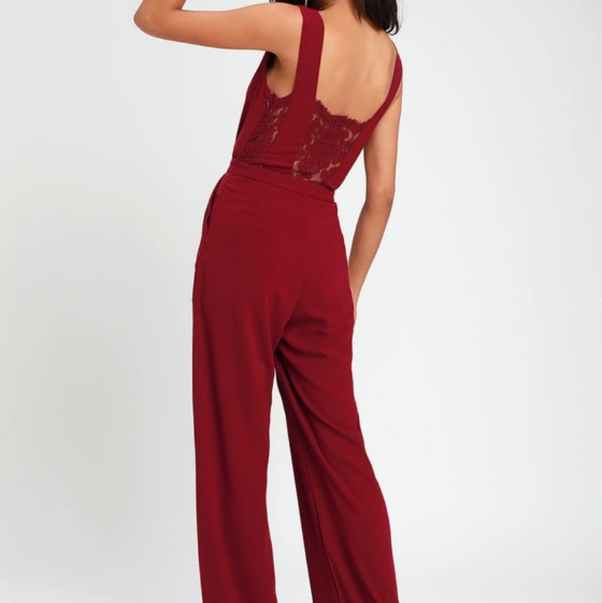 Lady's One-piece Trousers Lace Backless Deep V
