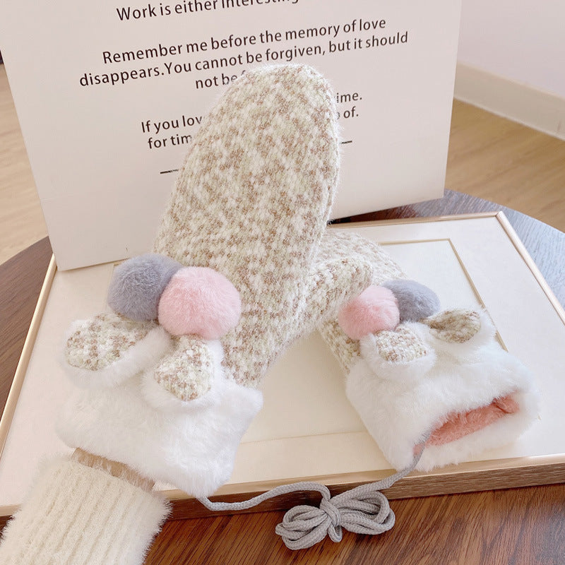 Winter Plush Thickened Knitting Gloves