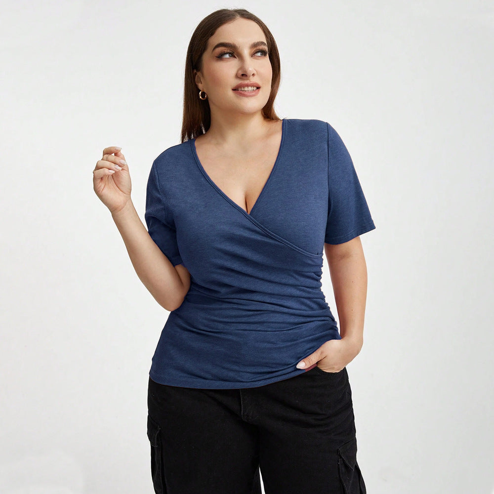 New V-neck Spliced Wide Slim Solid Color Top
