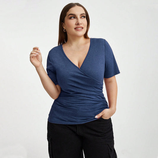New V-neck Spliced Wide Slim Solid Color Top