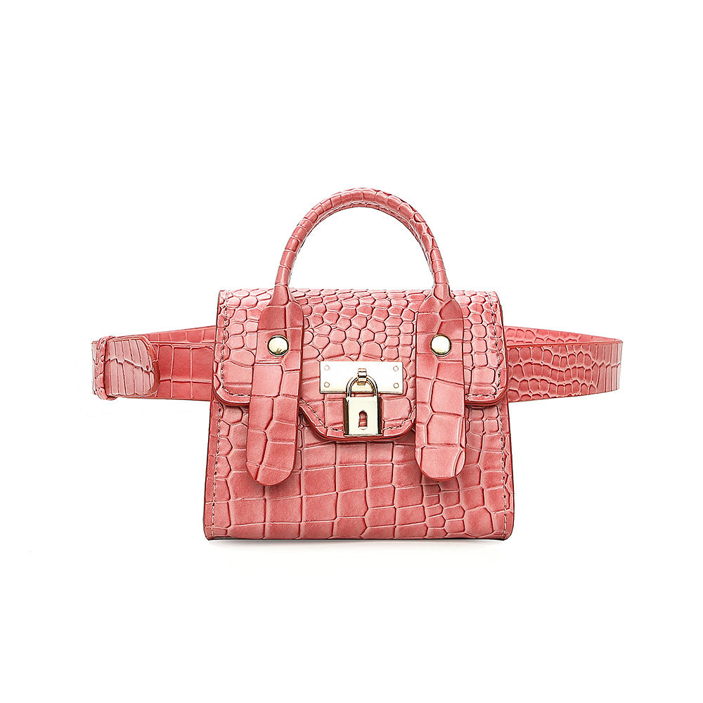 Classic small gold lock PU belt lock chest bag