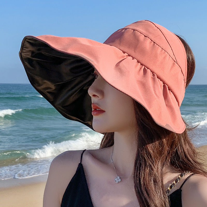 Women's Summer Large Brim Anti-ultraviolet Black Plastic Empty Top Sun Hat