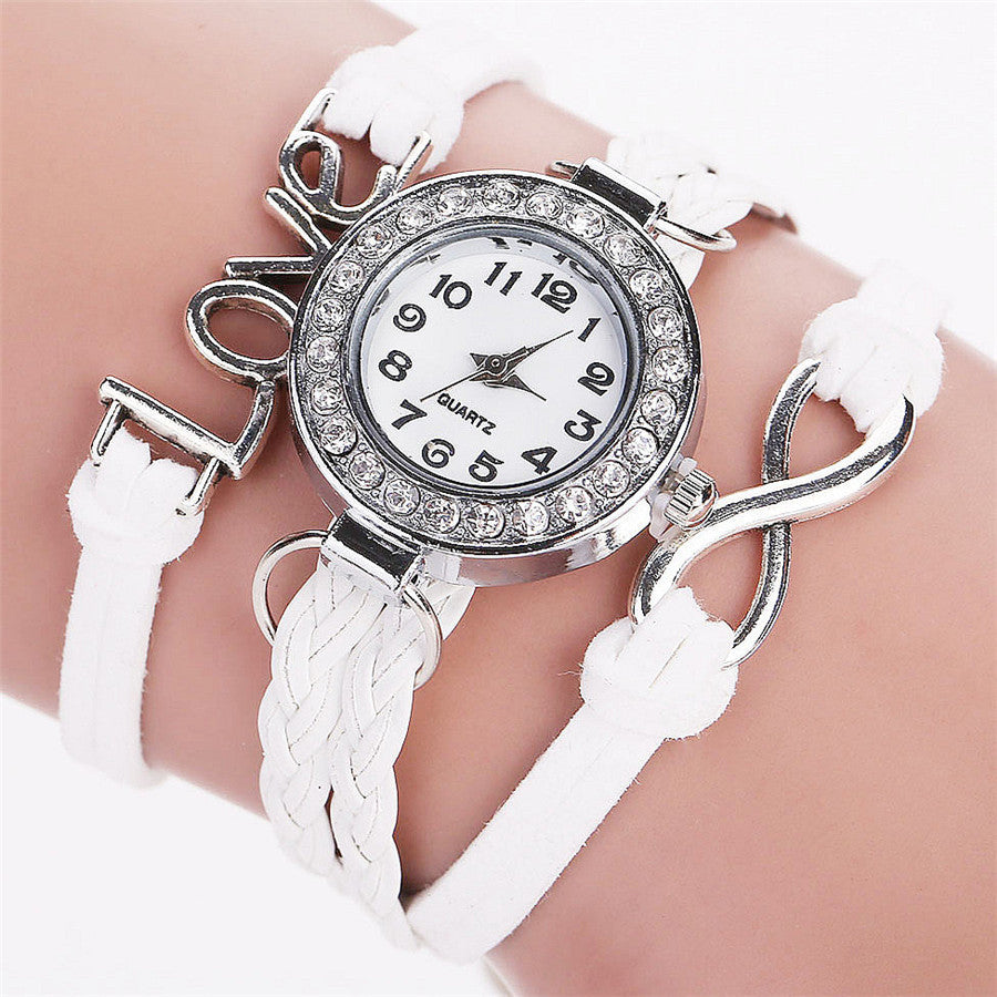 LOVE Korean velvet strap with women's diamond winding bracelet watch
