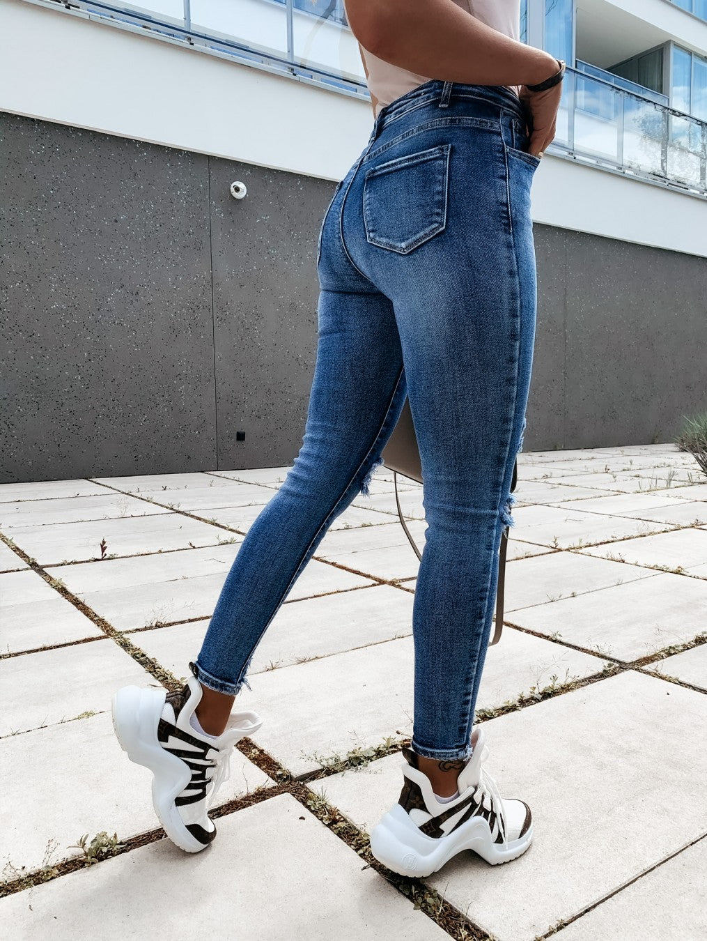 Holed Jeans, Low Waist Holed Hemmed Leggings