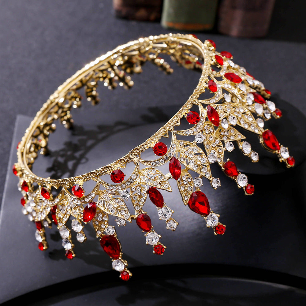 Bride Royal Pink Crystal Crown Headband Wedding Hair Accessories
