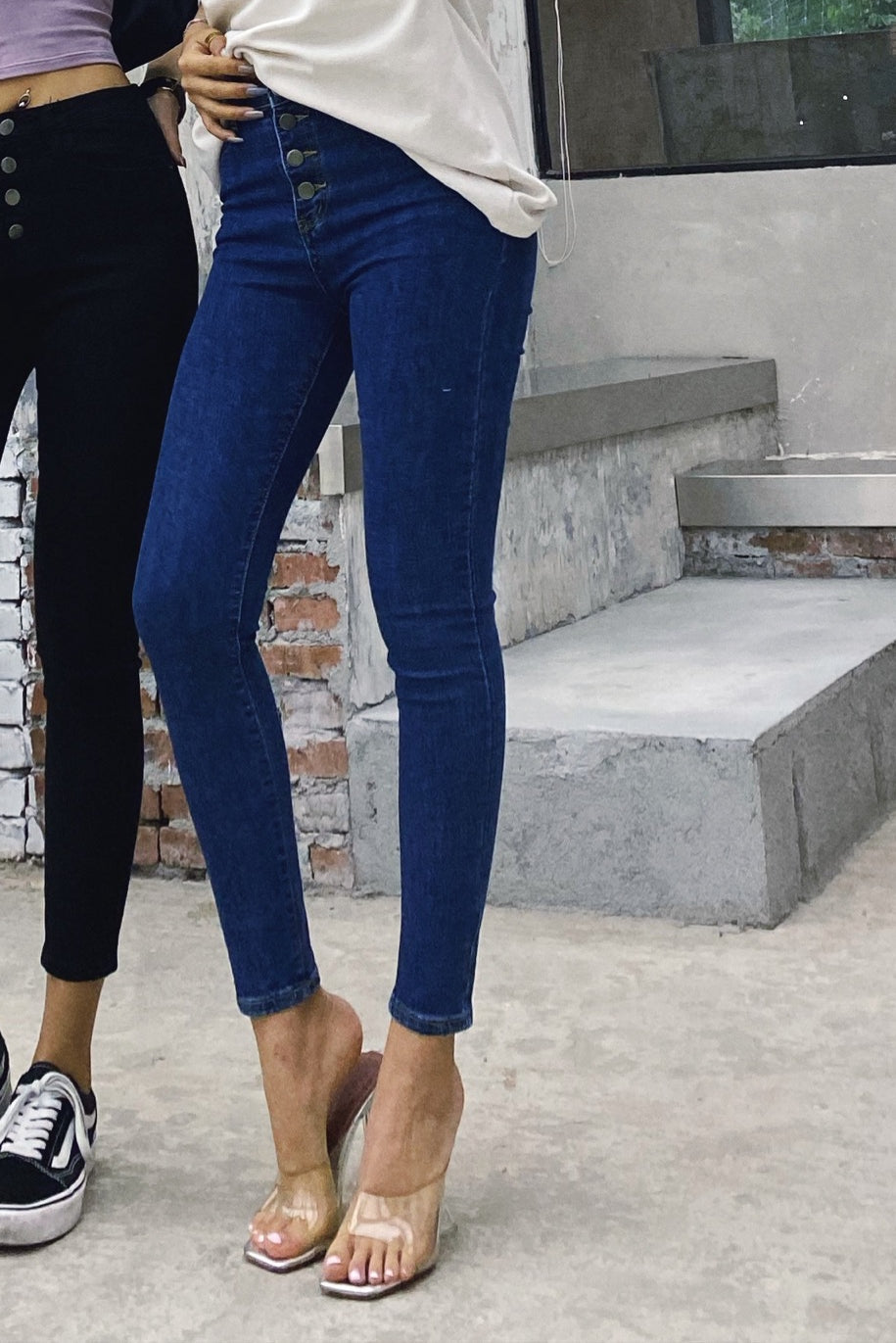 High waist breasted slim pants