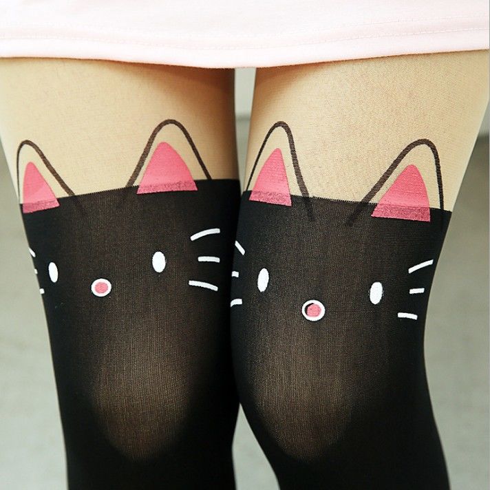 Printed stitching white cartoon stretch stockings